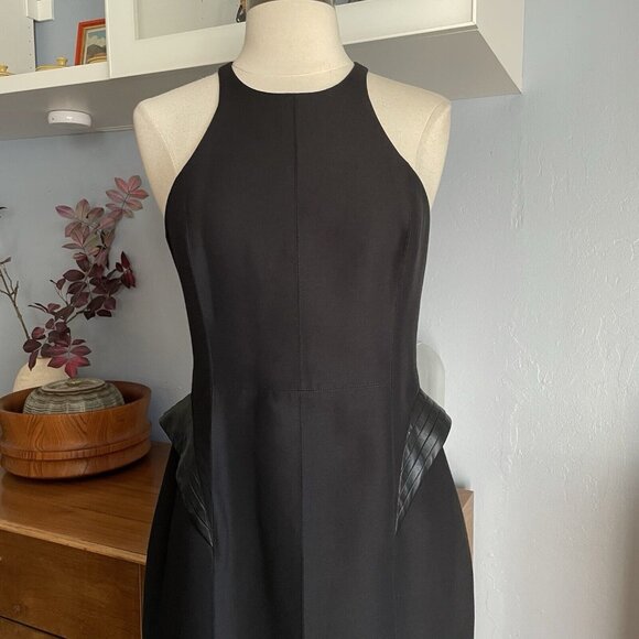 Halston Heritage Racerback w/ Leather Detail Peplum at Hip Dress Black US 4 - Picture 7 of 12